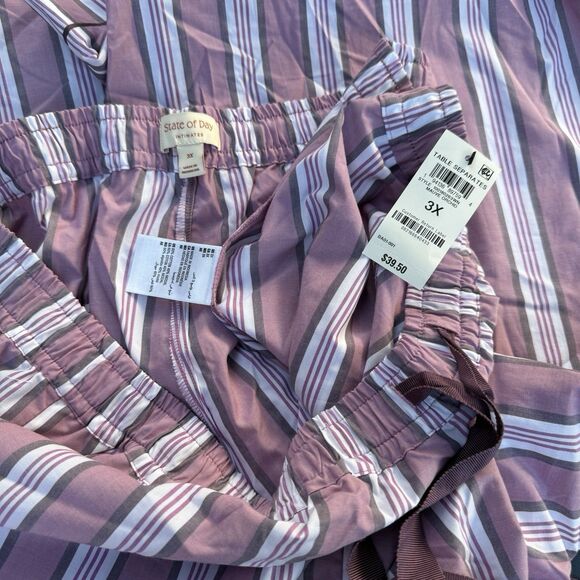 NWT State of Day Women Pajama Pants Plus Size 3X Pink White Stripe Cotton Blend - Picture 3 of 4